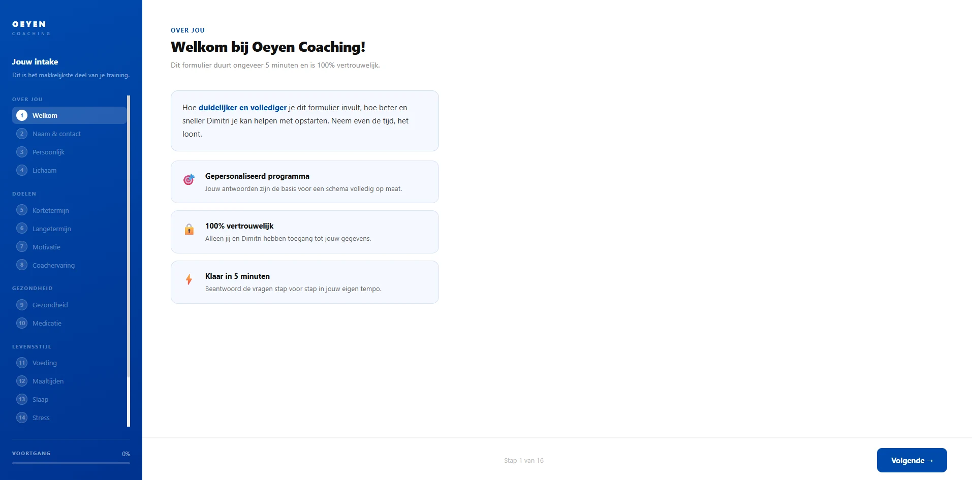 Oeyen Coaching intake formulier