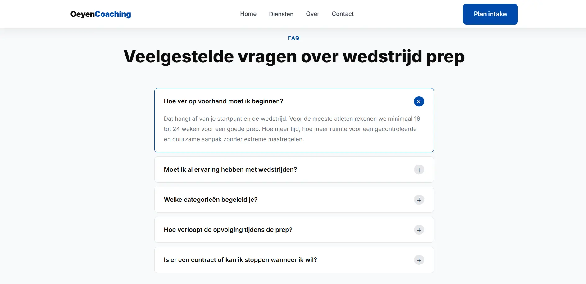 Oeyen Coaching FAQ-sectie